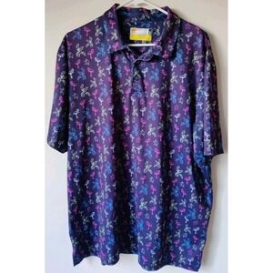 Nicklaus Men Blue Pink Flamingo Print Golf‎ Polo Shirt Short Sleeve Size XL